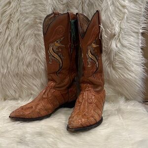 El General Crocodile Leather Western Boots with Embroidered Crocodile